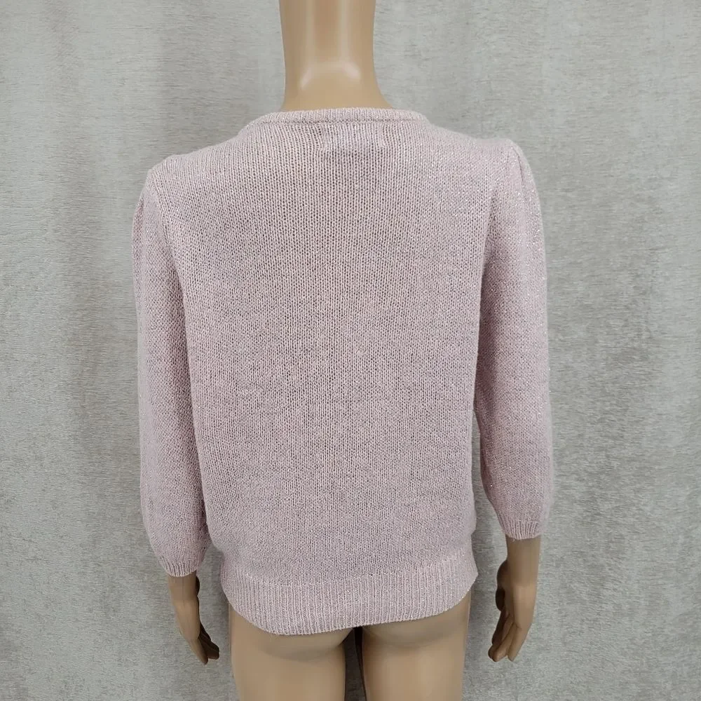 Stepping Stones Vintage Light Pink Silk Angora Blend Pearl Sequin Bow on Front - Picture 7 of 11